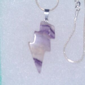 Natural Amethyst Lightning Bolt Sterling Silver 24” Necklace